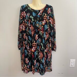 Philosophy Dress Womens L Black Embroidered Mesh Empire Waist Floral Black